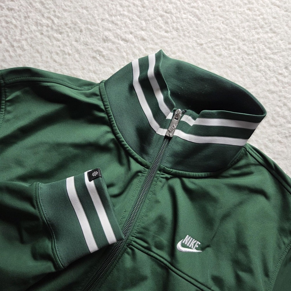 Nike Track Jacket Mens Medium Green Full Zip Striped Cuffs Sportswear Logo
